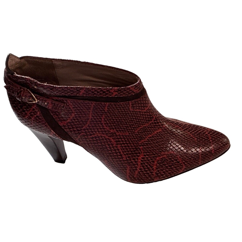 Derek Lam Ankle Boots Red Python Snake Print Brazil Leather Pointed Toe 3 Heel